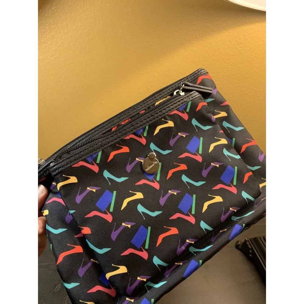 Cosmetic Bags MIMOSA‎ MAKEUP BAGs Set Of 2 Black W/ Shoe Design Colorful